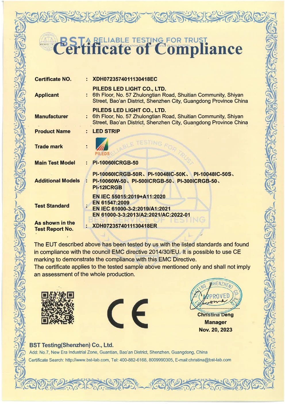 Pileds CE certificate